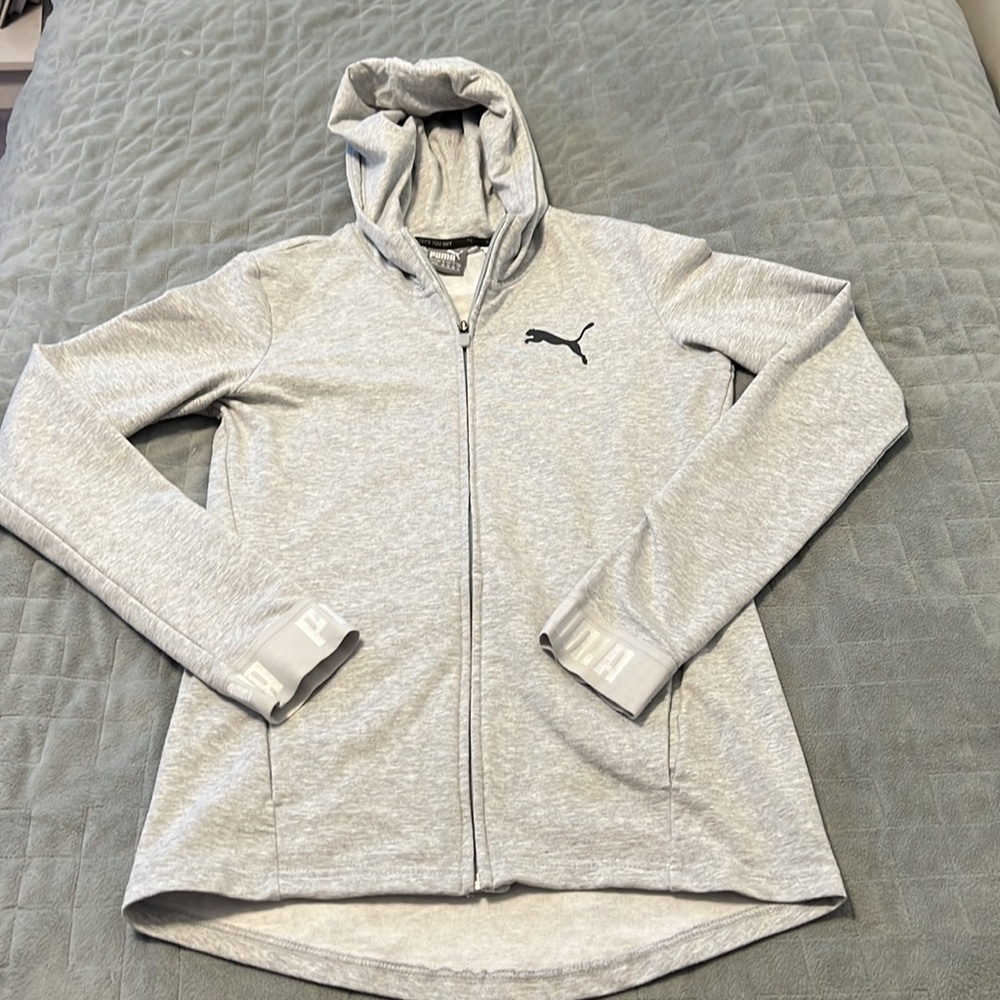 Puma Hooded Track Jacket, Hoodie, Sweatshirt, Gray, Size M